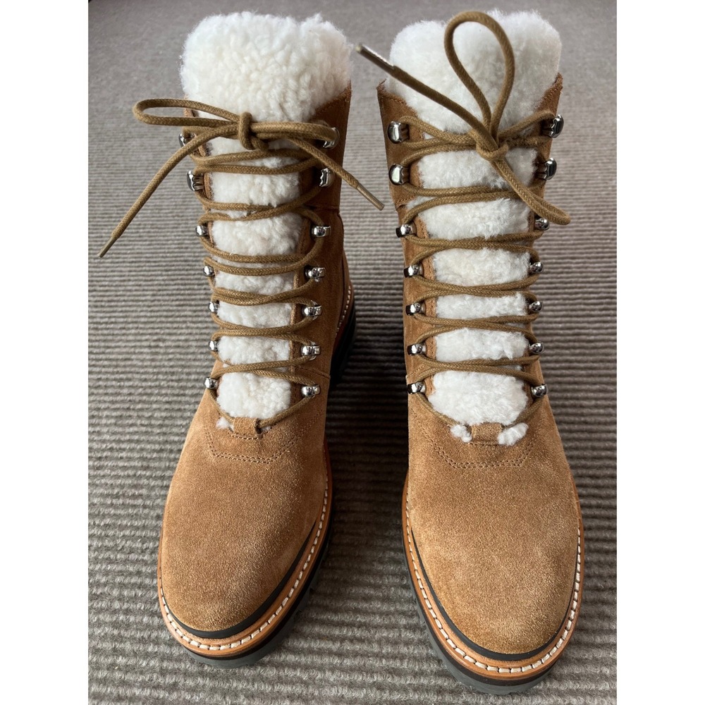 Marc‎ Fisher LTD Izzie Tan Suede Shearling Lug Sole Combat Boots Womens 9M